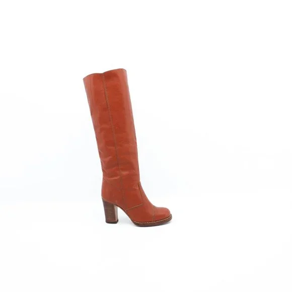 Vintage 70s Campus Leather Knee-high Gogo Boots Heeled Brown Boots Size 5 1/2